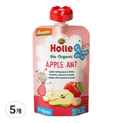 홀레 유기농 이유식 퓨레 애플 엔트, 사과 + 바나나 + 배, 5개, 100g