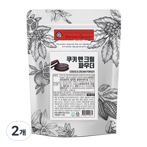 바리스타퀸 쿠키 앤 크림 파우더, 1kg, 1개입, 2개