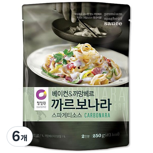 청정원 베이컨 앤 까망베르 까르보나라 스파게티소스, 250g, 6개