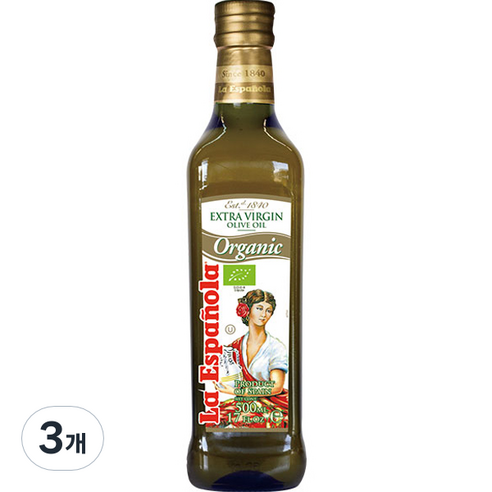 에스파뇰라 유기농 엑스트라버진 올리브유, 3개, 500ml