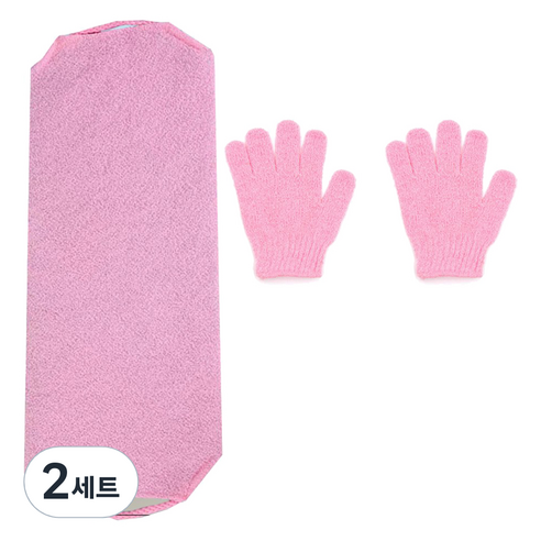 셀리빙 와이드 때수건 + 장갑 양손착용 세트, 핑크, 2세트