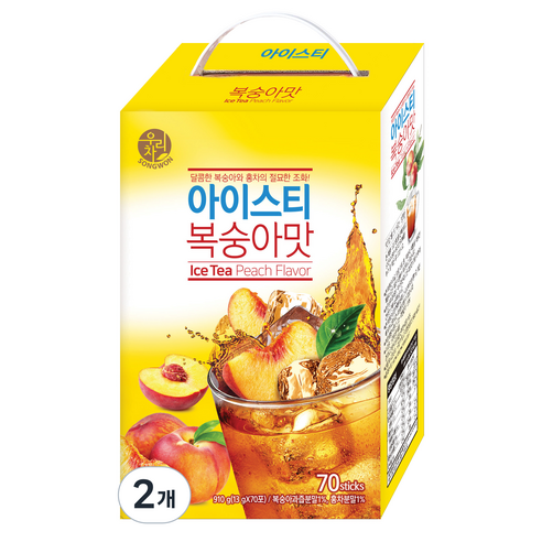 우리차 아이스티 복숭아 70p, 910g, 2개