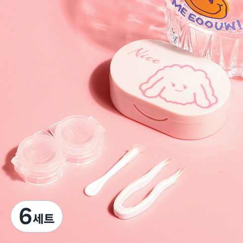 특별한상점 캐릭터렌즈통 렌즈 보관함 + 렌즈집게 세트, 핑크, 6세트