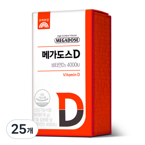 고려은단 메가도스D 비타민D3 4000IU 18g, 90정, 25개