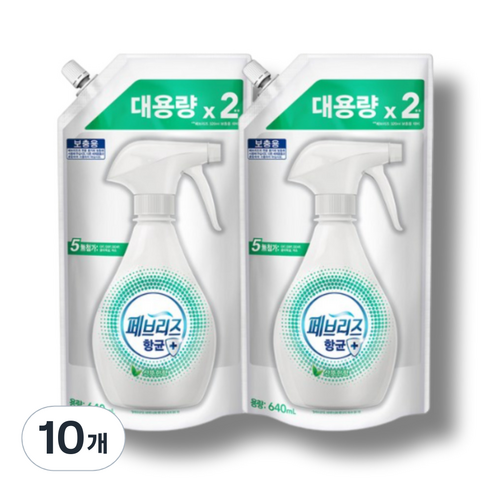 페브리즈 항균플러스 섬유탈취제 산뜻한향 리필, 640ml, 10개