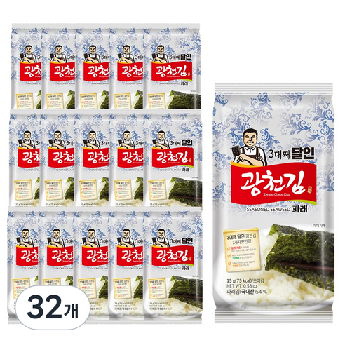 광천김 3대째 달인 파래 식탁김, 15g, 32개
