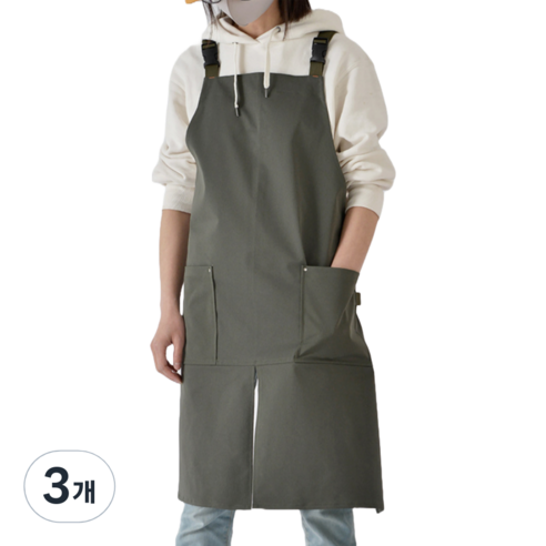 젊은이마켓 버클 앞치마, 카키, 3개