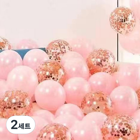 뷰라뷰 파티풍선 50p + 공기펌프 + 10m 리본 세트, 17 파우더핑크 + 샴페인스팽글(랜덤발송), 2세트