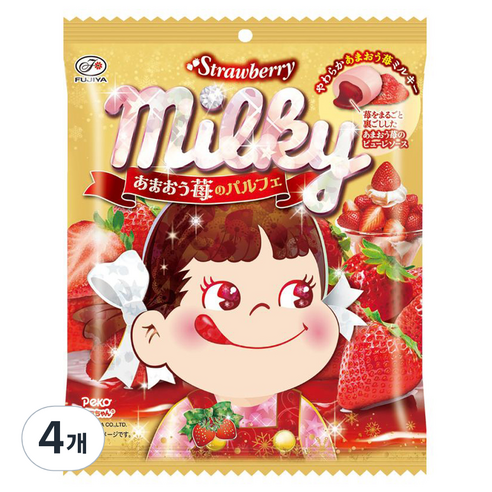 후지야 밀키 캔디 딸기맛, 4개, 65.8g