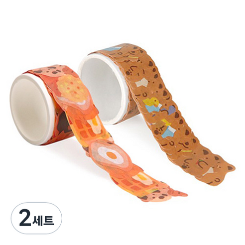 인디케이 마스킹 테이프 베어나들이 + 베이커리 세트 1.8 x 1.8 cm, 혼합색상, 2세트