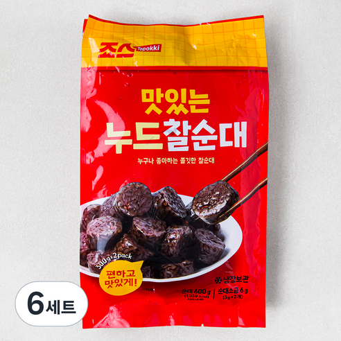 죠스떡볶이 맛있는 누드 찰순대 600g + 소금 6g 세트, 606g, 6세트