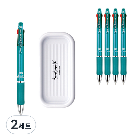 자바펜 제트3볼 M 펜 0.38mm 5p + 펜트레이 세트, 민트(볼펜), 랜덤발송(펜트레이), 2세트
