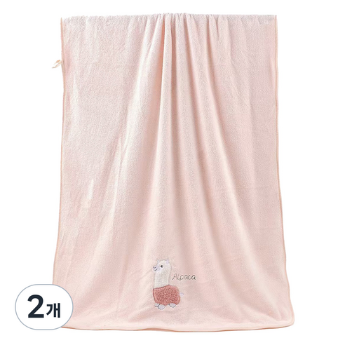 원이네 귀여운 양 디자인 70 x 140 cm 바스타월 벨벳, 핑크, 2개
