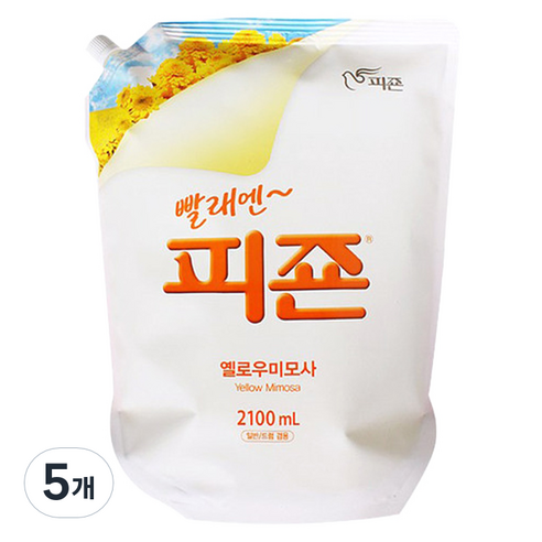 피죤 프리미엄 섬유유연제 옐로미모사 리필, 2.1L, 5개