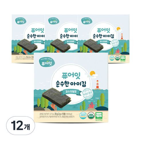 퓨어잇 순수한 아이김 김 앤 천일염, 김, 20g, 12개