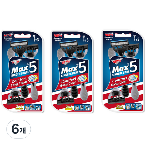 드위트리 NEW MAX 5단 일회용 면도기, 3개입, 6개