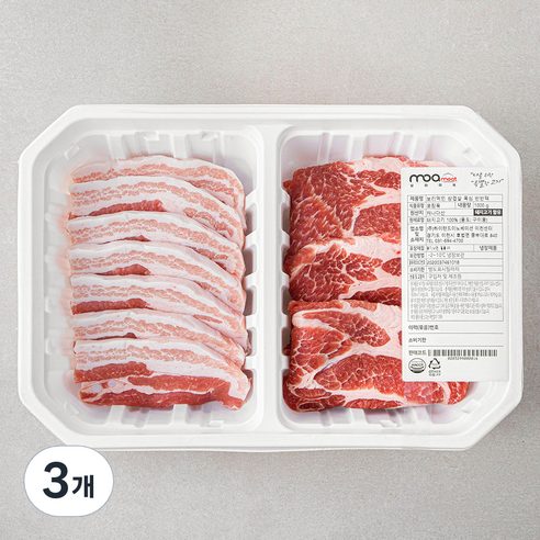 모아미트 캐나다산 보리먹인 삼겹살 목심 반반팩 구이용 (냉장), 3개