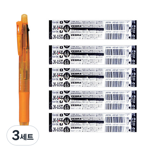 제브라 사라사 멀티펜 3+S + 리필심 블랙 JK-0.5 5p, 오렌지, 3세트