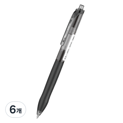 델리 스무스 중성 볼펜 0.5mm, 6개, 블랙
