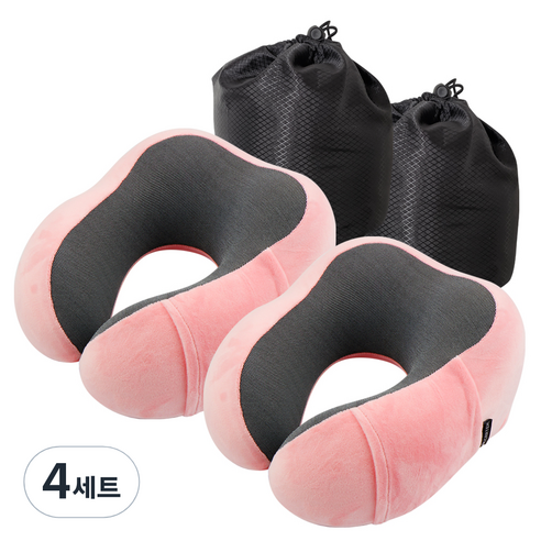 카템 떠나요 메모리폼 목쿠션 2p + 파우치 2p, 핑크, 4세트