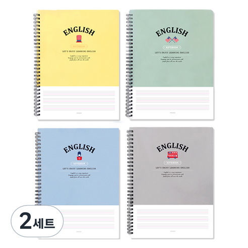 미소로 3000 영어 스프링 노트 2403 4종 세트, 옐로우, 민트, 블루, 그레이, 2세트