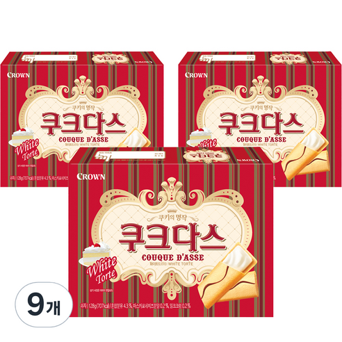 크라운 쿠크다스 화이트토르테 쿠키, 128g, 9개