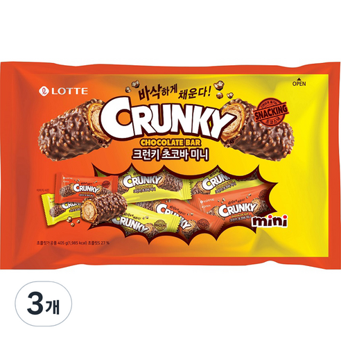 롯데제과 크런키 초코바 미니, 405g, 3개