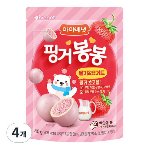 아이배냇 핑거봉봉 초코볼, 혼합맛(딸기/요거트), 40g, 4개