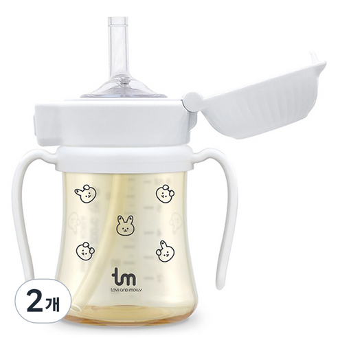 토비앤몰리 유아용 PPSU 원터치락 빨대컵 180ml, 2개, 돗바니 화이트