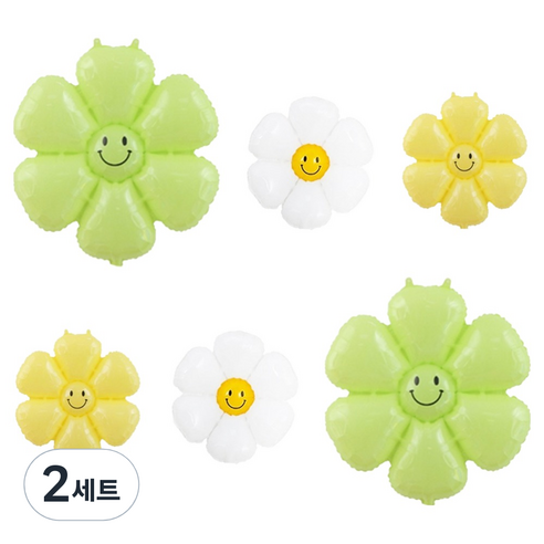 파티공구 데이지 스마일 꽃풍선 세트, 레몬라임, 2세트