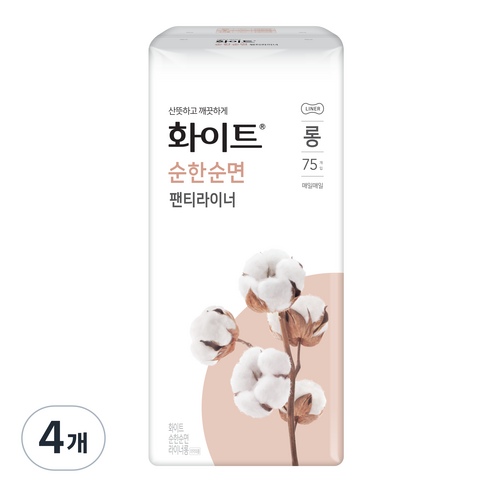화이트 순한순명 롱 팬티라이너, 75개입, 4개