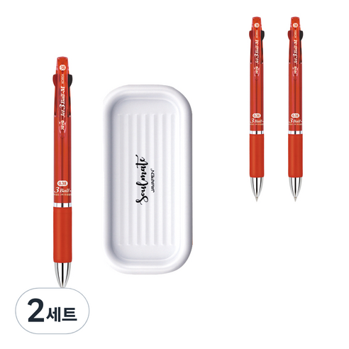 자바펜 제트3볼 M 펜 0.38mm 3p + 펜트레이 세트, 레드(볼펜), 랜덤발송(펜트레이), 2세트