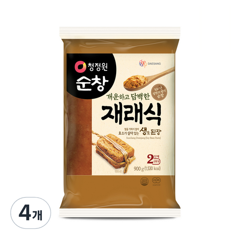 청정원순창 개운하고 담백한 재래식 생된장, 900g, 4개