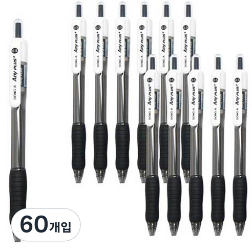 동아 애니플러스 볼펜 0.5mm, 블랙, 60개입