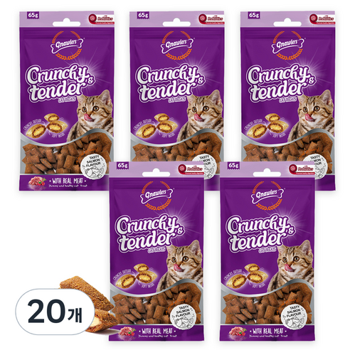놀러즈 고양이 크런치 앤 텐더 간식, 연어맛, 65g, 20개