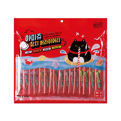 뷰카펫 야미츄 고양이 짜먹는 간식 참치 버라이어티 40포, 혼합맛(참치/참치&연어/참치&가리비/참치&게살), 600g, 1개