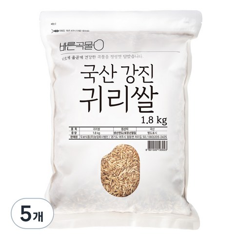 바른곡물 국산 강진 귀리쌀, 1.8kg, 5개