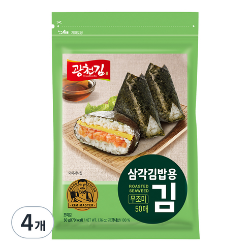 광천김 무조미 삼각김밥용김 50매, 50g, 4개