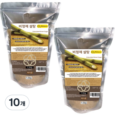 미다온 비정제 사탕수수 설탕, 1.5kg, 10개