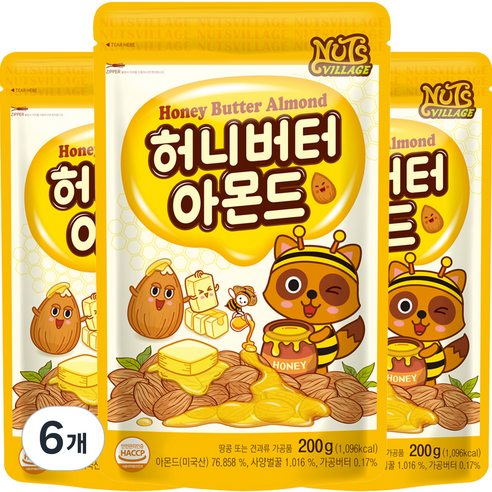 넛츠빌리지 허니버터 아몬드 200g, 6개