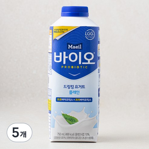 매일바이오 드링킹 플레인 요구르트, 750ml, 1개입, 5개
