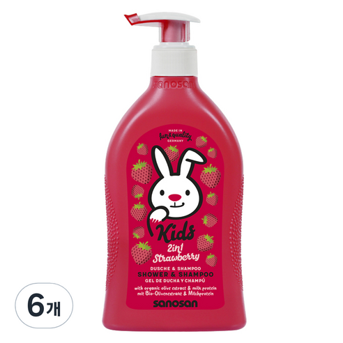 사노산 키즈 샤워앤샴푸 스트로베리, 6개, 400ml