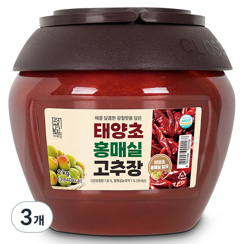 더해담 홍매실 고추장, 2kg, 3개