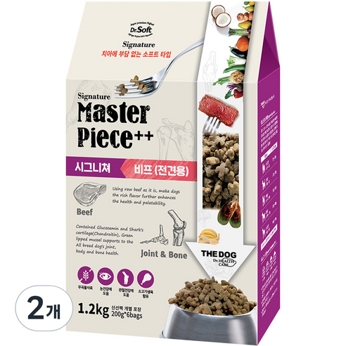 더독 전연령용 닥터소프트 명작 시그니처 습식소프트 강아지 사료 비프, 소, 1.2kg, 2개