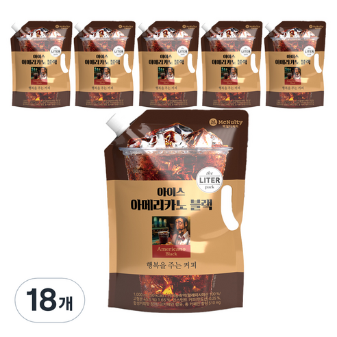 맥널티커피 아이스 아메리카노 블랙커피 대용량 파우치, 1L, 18개