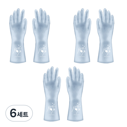 리즈제이니 라텍스 고무장갑 M, 10 젤리 블루 캣 클로, 중(M), 6세트