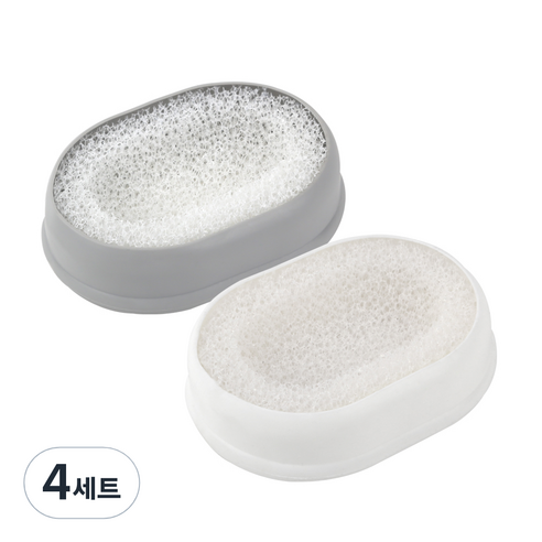 새드리 스펀지 논슬립 비누받침, 퓨어화이트+내츄럴그레이, 4세트