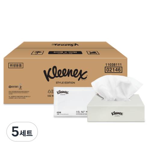 크리넥스 스타일 에디션 티슈 2겹 10개 + 케이스 세트, 60매, 5세트