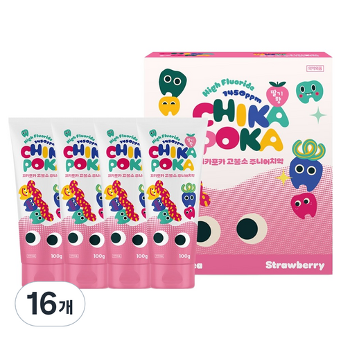 치카포카 주니어 충치케어 치약 딸기향, 100g, 16개