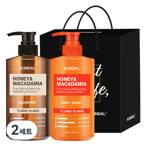 쿤달 샴푸 500ml + 바디워시 500ml 2구 선물세트 E 일랑일랑 + 쇼핑백 블랙, 2세트